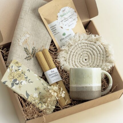 blessyougiftboxherbalteabeeswaxcandlesceramicmugnotebook