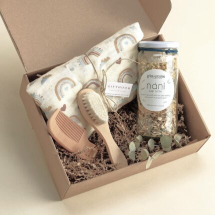 babyrainbowcottonbundlehairbrushwoodenbotanicalbabybathneutralgiftbox