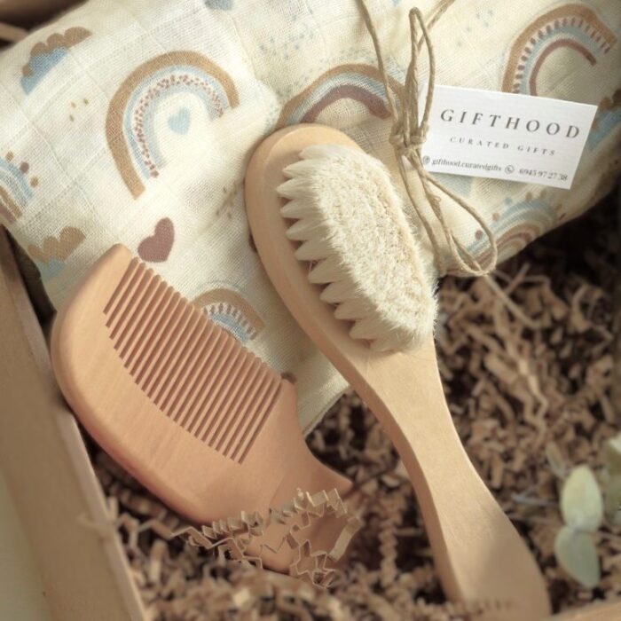 babyrainbowcottonbundlehairbrushwoodenbotanicalbabybathneutralgiftbox